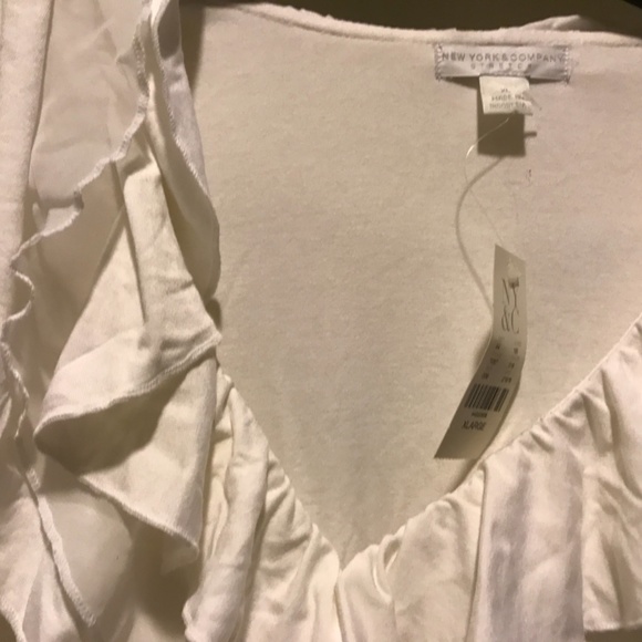 New York & Company White Ruffle with Tags Blouse - Picture 4 of 16